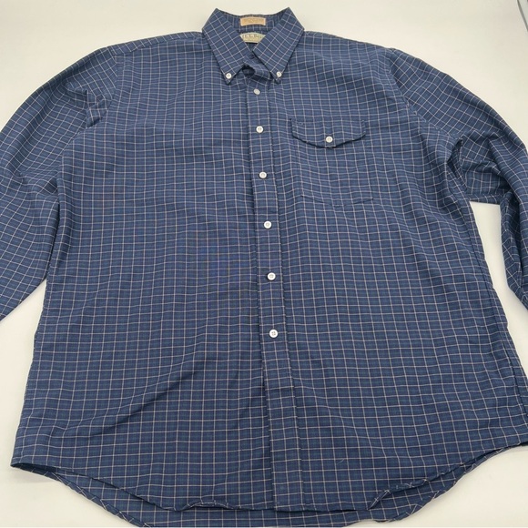 Vintage L.L. Bean Button-Up Shirt – Size 17.5x35 Made in USA – Navy Grid Check - Picture 4 of 13